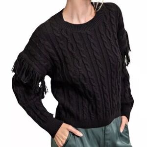 Tahari Fringe Sleeve Cable Knit Sweater
